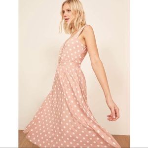 NWT Reformation Lanai Pink Polka Dot Midi Dress XS